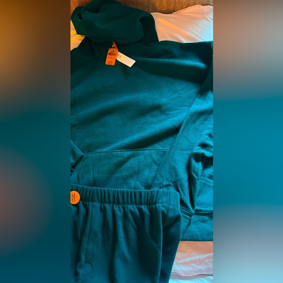 PINK by VS polar fleece short and hoodie pajama set green logo on back sz lg - Picture 3 of 12